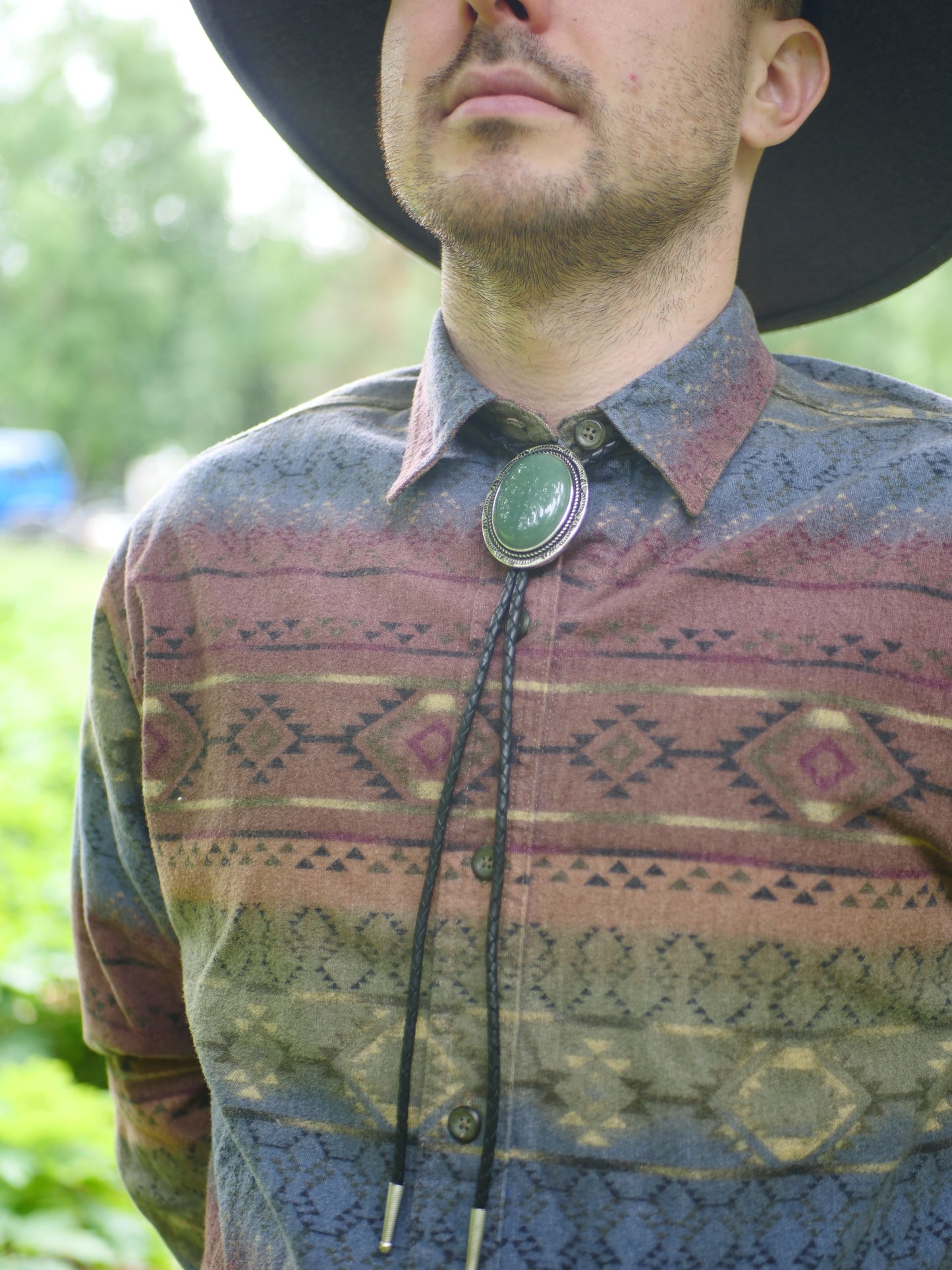 Green Aventurite Stone Bolo Tie