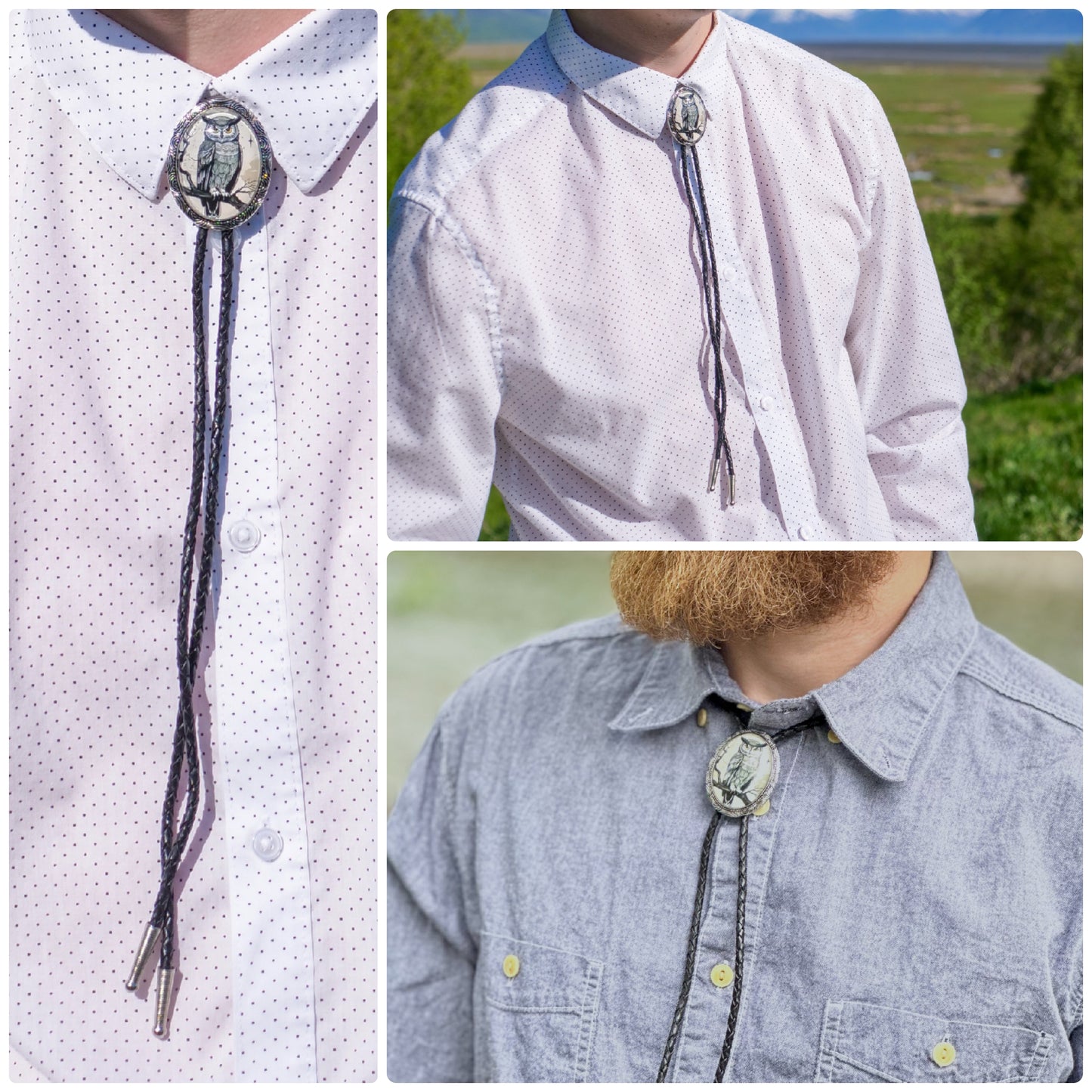 Owl Bolo Tie W/Personalized Cord Colors & Sizes
