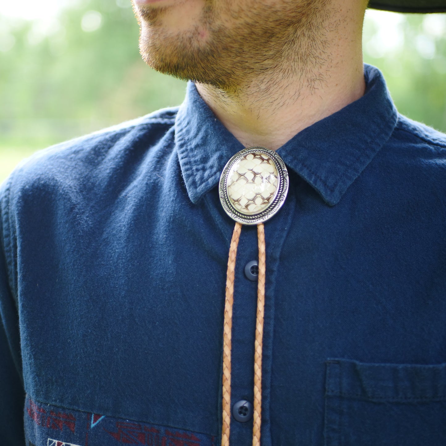 Black & White Snakeskin Concho Bolo Tie