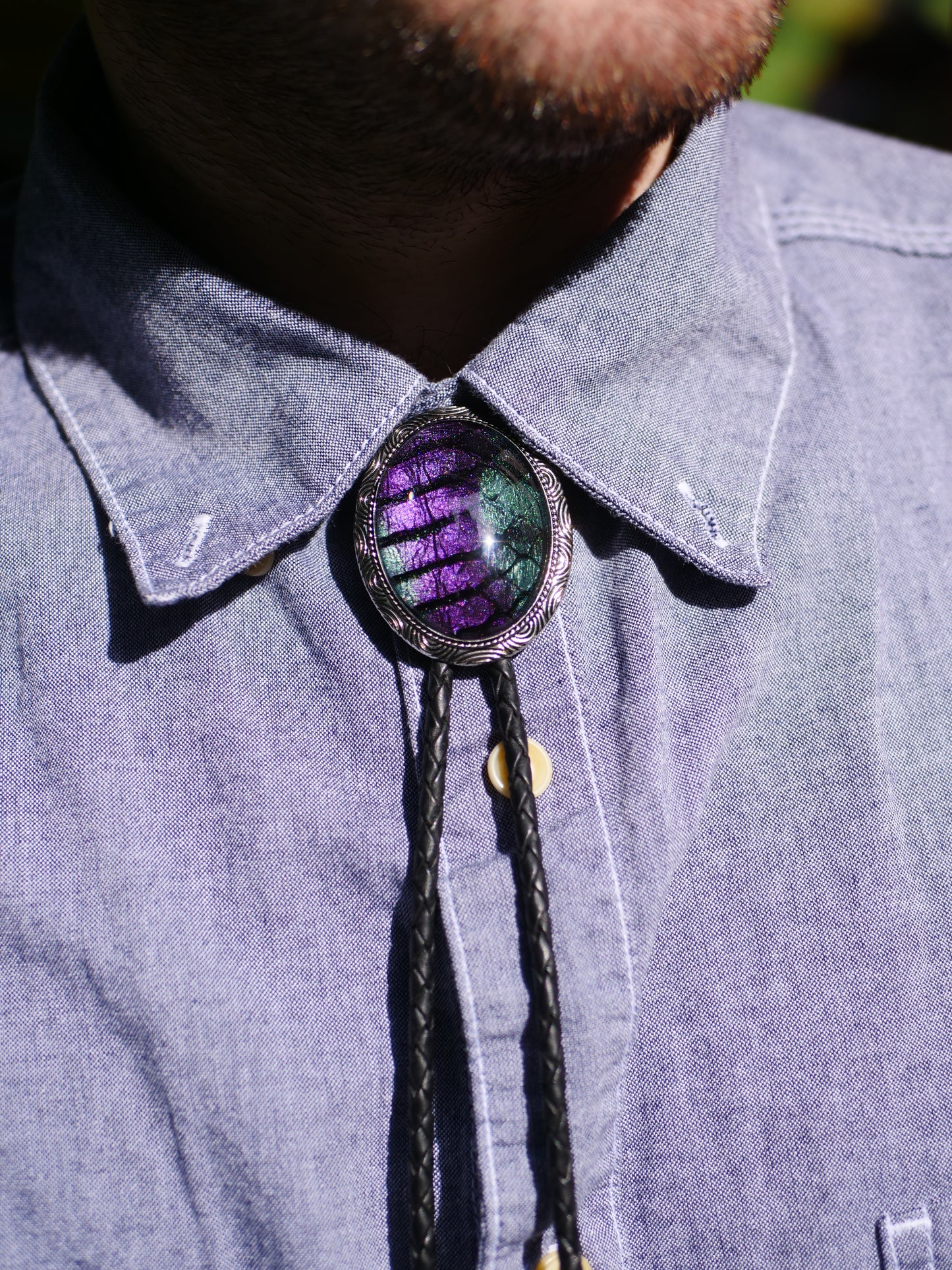 Dragon Scales Bolo Tie | Painted Snakeskin Purple Green Fantasy Cosplay Necklace Necktie