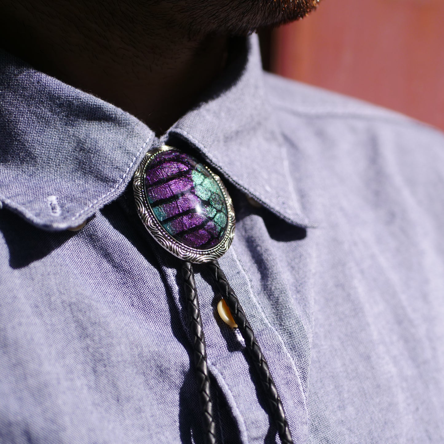 Dragon Scales Bolo Tie | Painted Snakeskin Purple Green Fantasy Cosplay Necklace Necktie