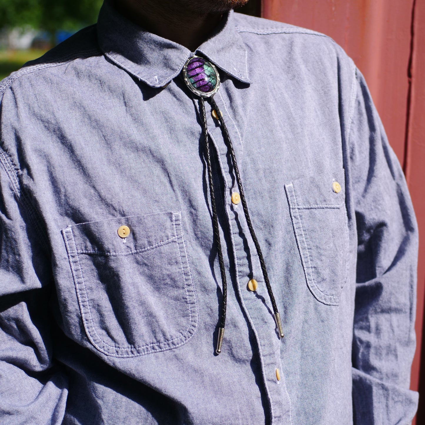 Dragon Scales Bolo Tie | Painted Snakeskin Purple Green Fantasy Cosplay Necklace Necktie