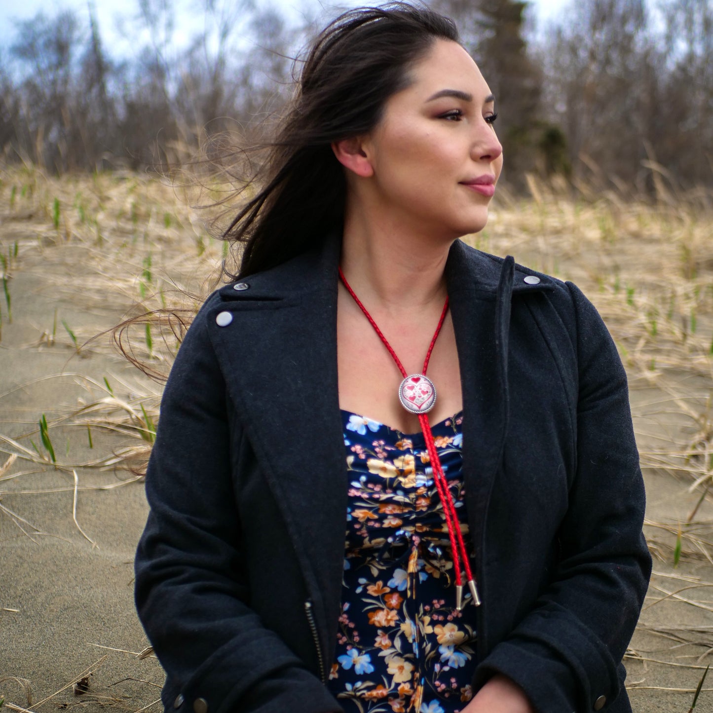 native american indian bolo ties with red hearts