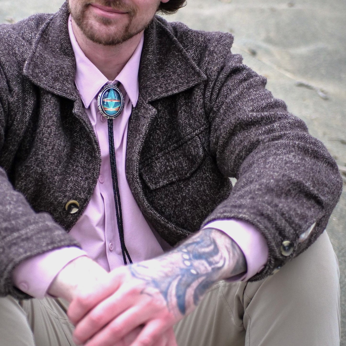 bolo tie with formal suit for black tie event
