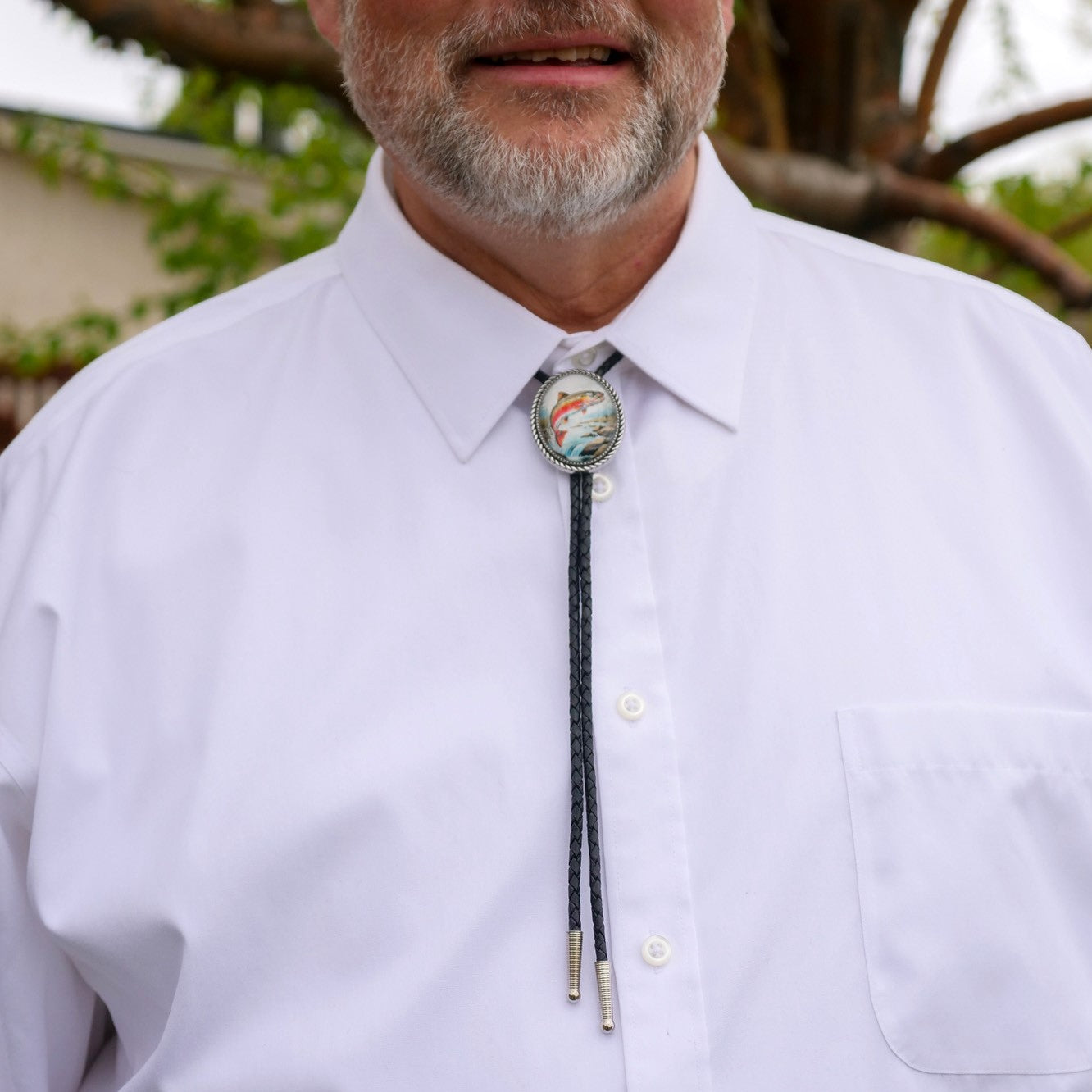 Fisherman Jumping Trout River Bolo Tie