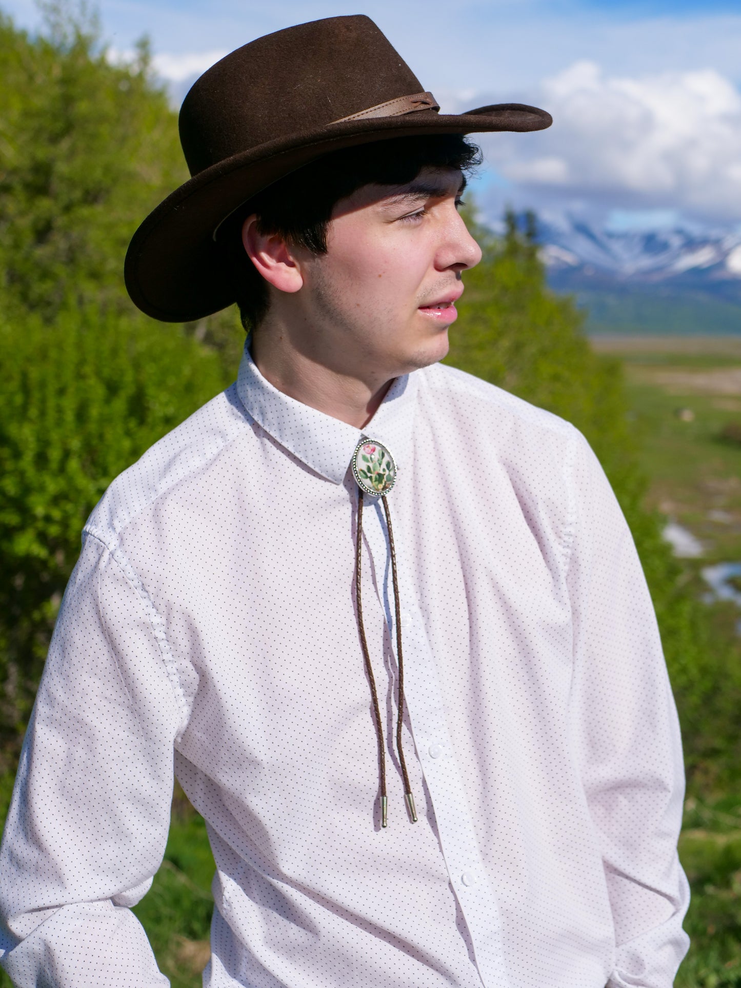 Prickly Pear Cactus Flower Bolo Tie