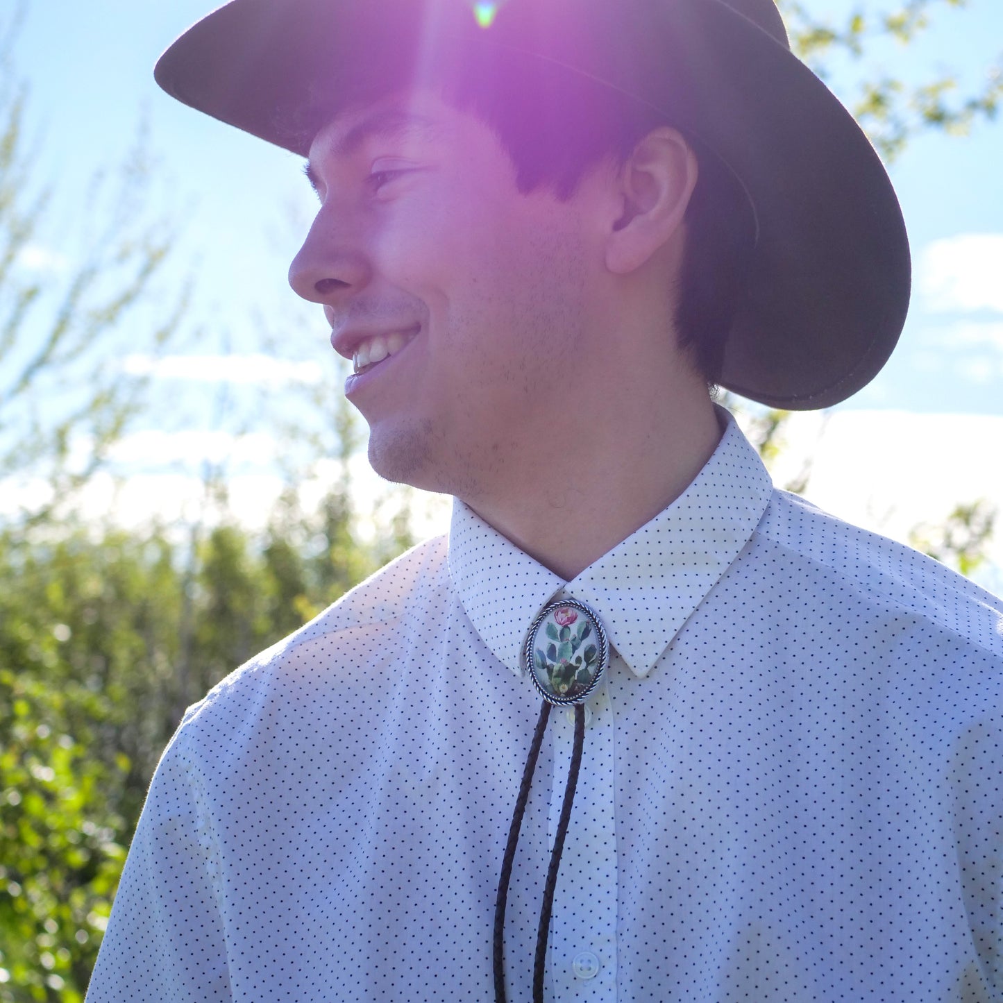 Prickly Pear Cactus Flower Bolo Tie