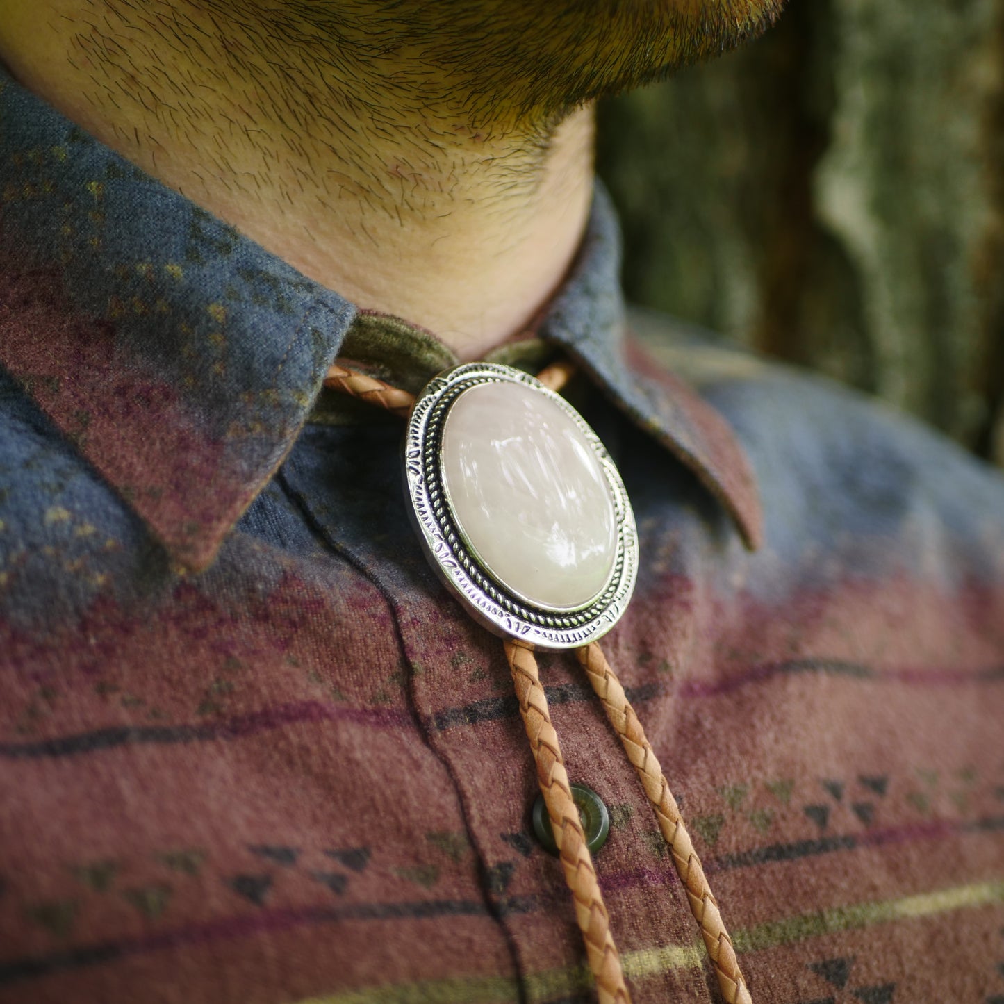 Rose Quartz Stone Bolo Tie