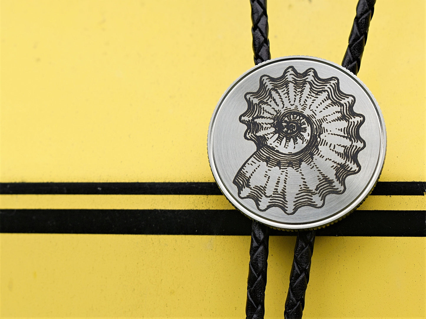 Ammonite Engraving Bolo Tie