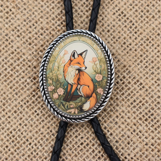 picture pendant,western wedding tie,handmade bolo tie,bola string bolo tie,mens bolo tie man,womens ladies bolo,custom personalized,black tie brown tie,red fox bolo tie,art noveau,fox jewelry,cute fox,cottagecore boho