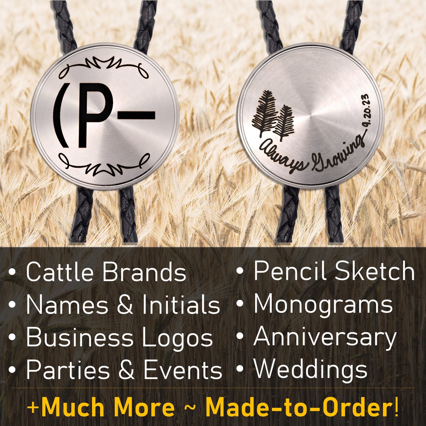 Custom Bolo Tie ~ Stainless Steel & Real Leather