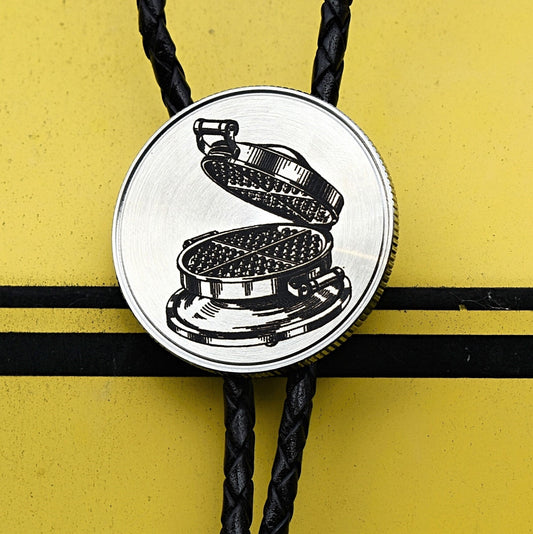 Bolo Tie,womens ladies bolo,vintage bicycle,1950s pinup poster,antique tricycle,typewriter shirt hat,toy collector,folk art bolo tie,folk art belt buckle,waffle iron,pots pans chef,breakfast foods,chicken and waffles