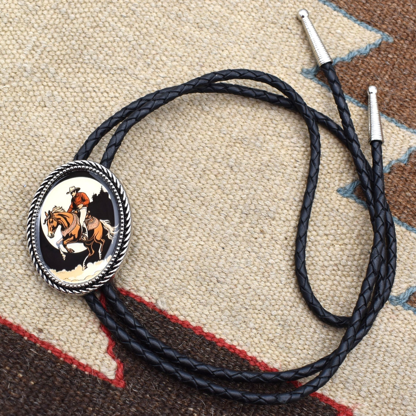 picture pendant,western wedding tie,handmade bolo tie,bola string bolo tie,western lariat bolo,mens bolo tie man,womens ladies bolo,custom personalized,black tie brown tie,cowboy bolo tie,horseback cowboy,saddle horse bolo,bucking bronco