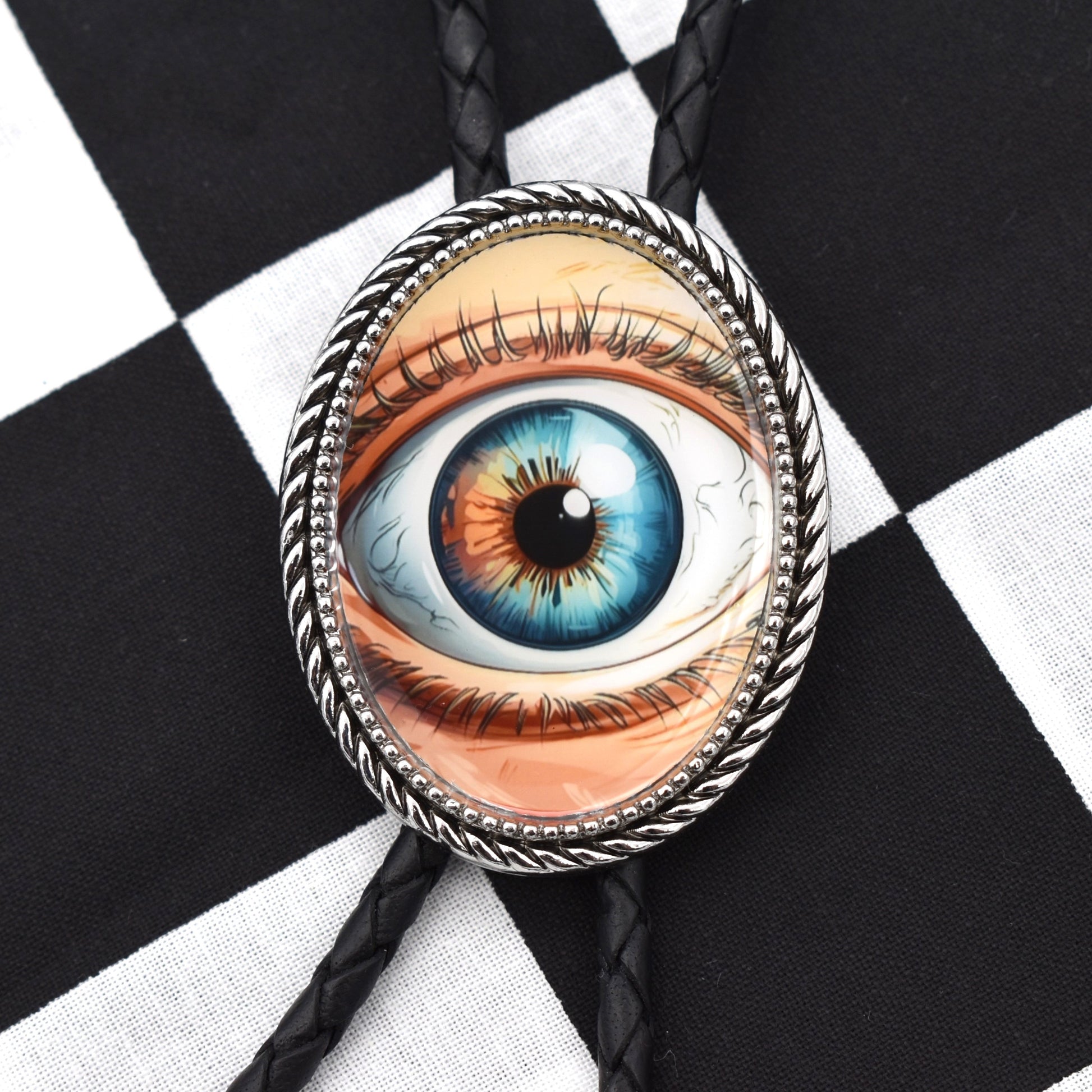 handmade bolo tie,bola string bolo tie,mens bolo tie man,womens ladies bolo,custom personalized,mushroom bolo tie,hippie boho bolo,eyball iris color,magic eye pendant,creepy shock bolo,wink blink eye,fantasy cosplay,statement necklace