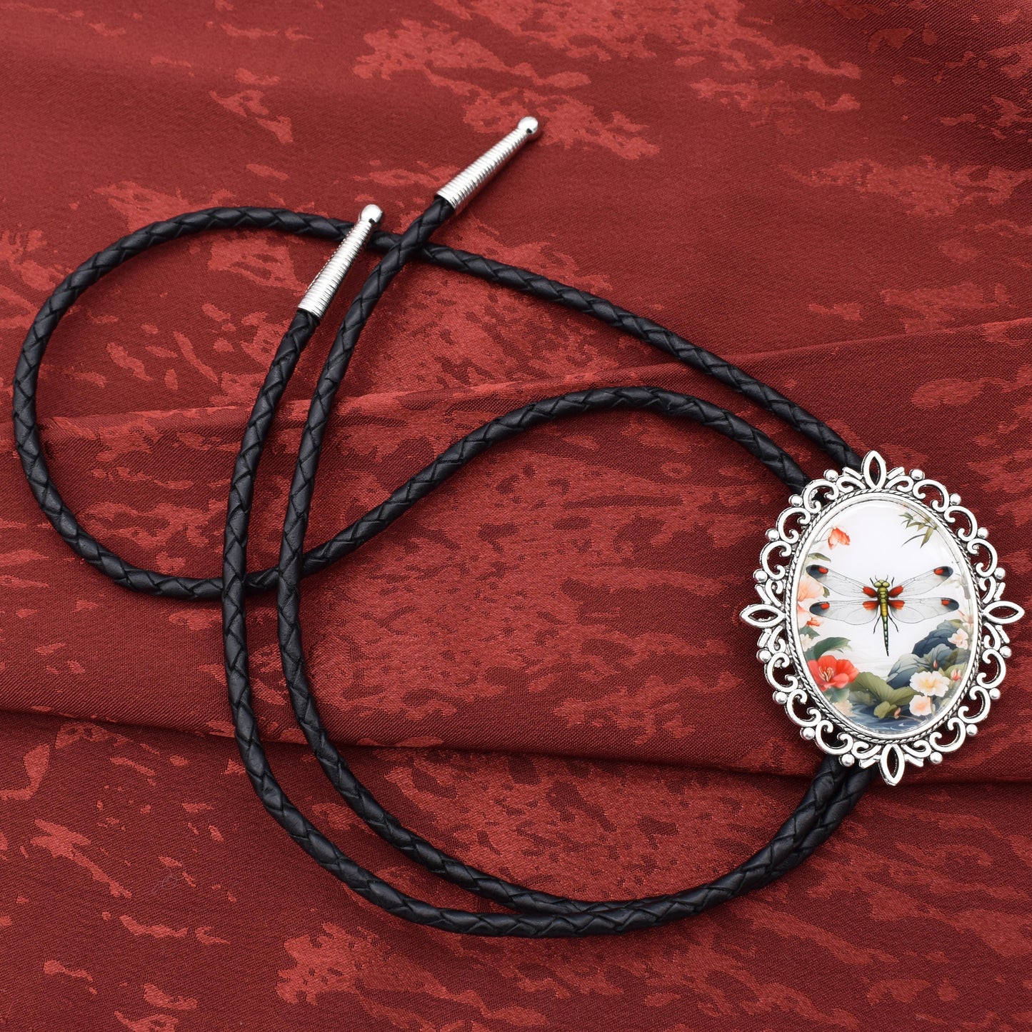 Dragonfly Lily Flowers Asian Wedding Bolo Tie
