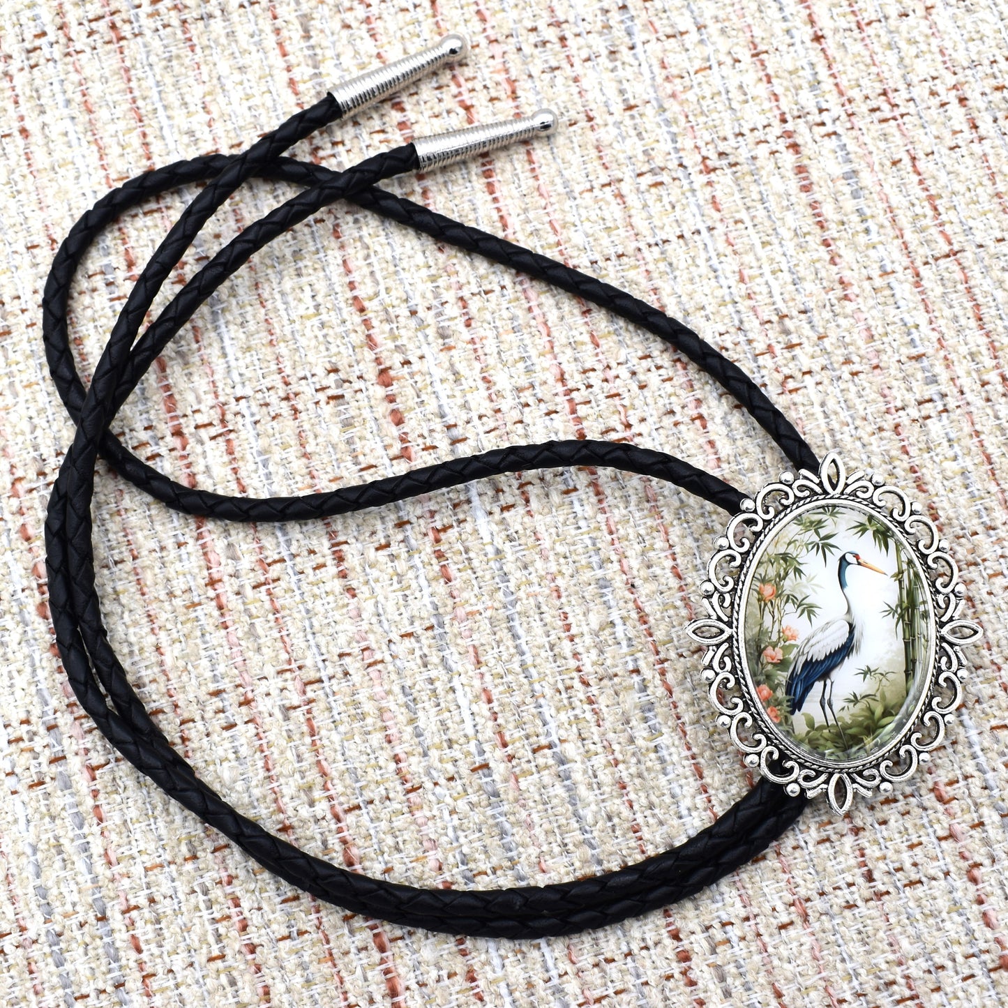 Crane Bamboo Forest Nature Lover Bolo Tie