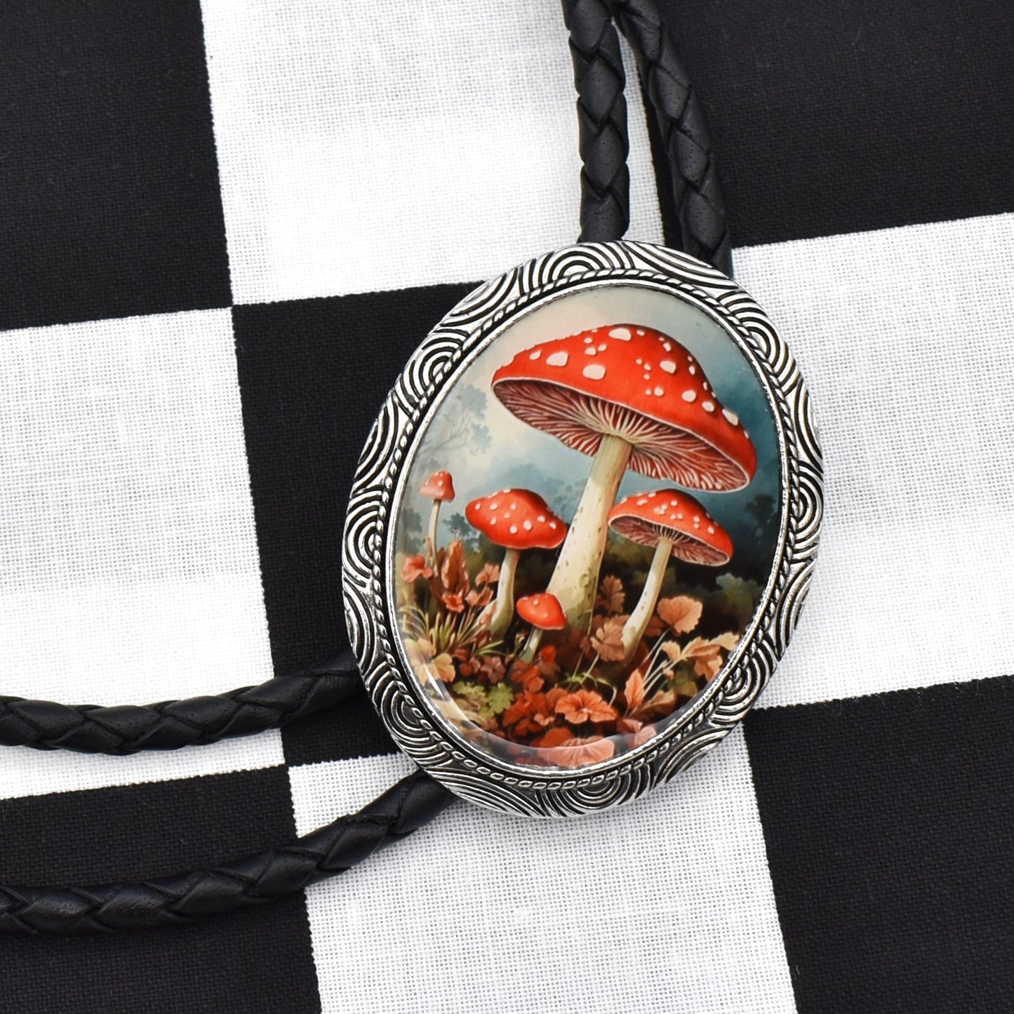 Red Mushrooms Shrooms Bolo Tie