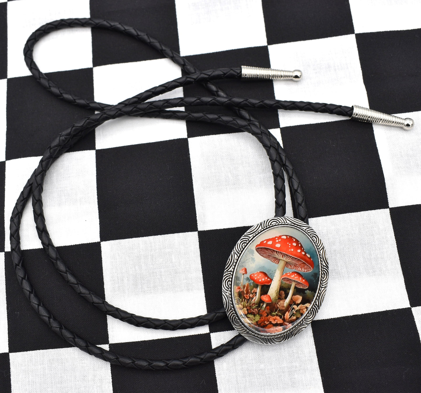 Red Mushrooms Shrooms Bolo Tie