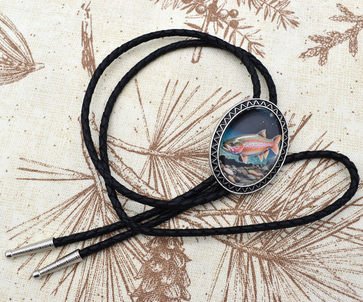 Rainbow Trout Fishing Outdoorsy Lake Bolo Tie