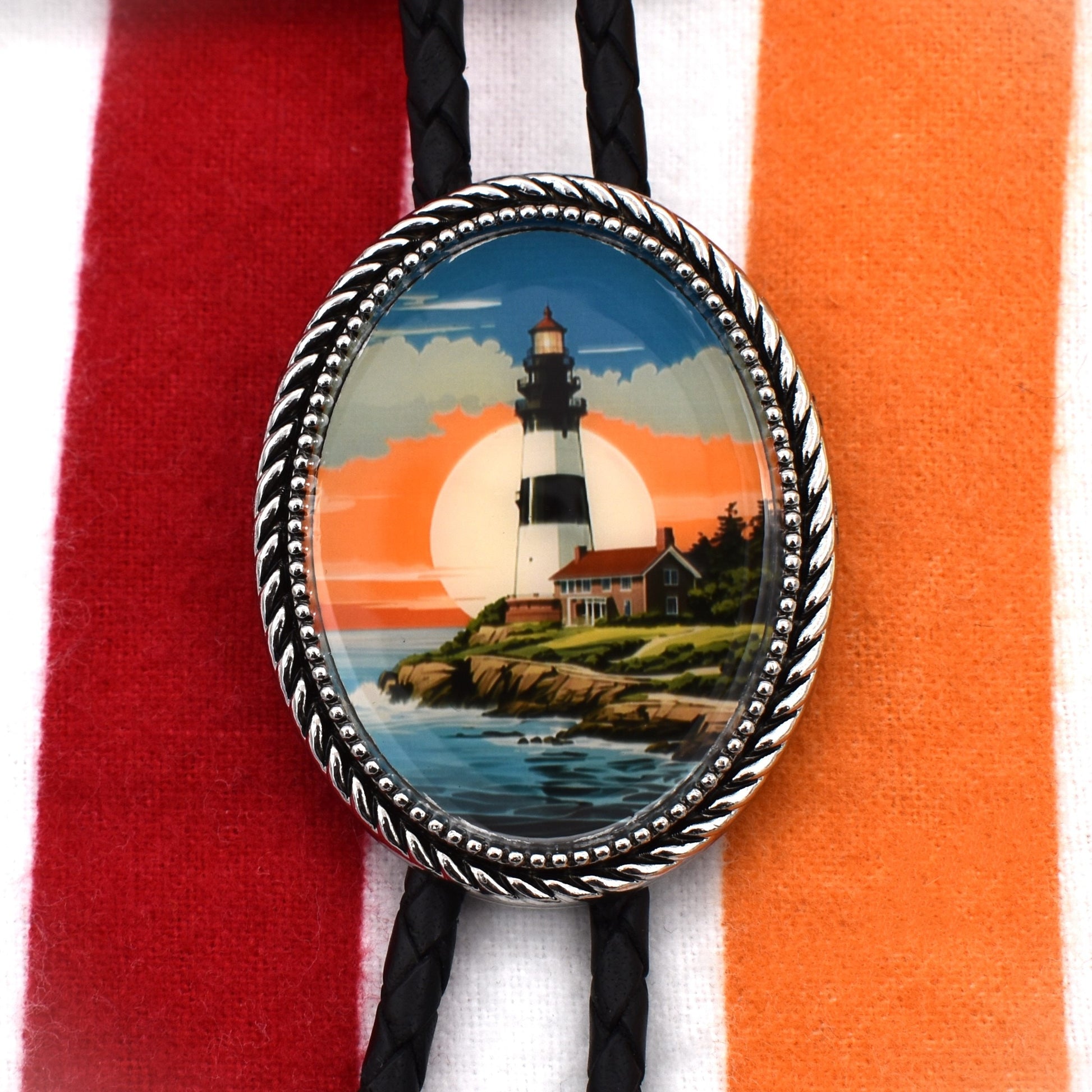 handmade bolo tie,bola string bolo tie,mens bolo tie man,womens ladies bolo,black tie brown tie,hippie boho bolo,shark tooth necklace,lighthouse keeper,ocean cliff seaside,new england coast,boat ship vessel sea,gift for man woman,him her mens man