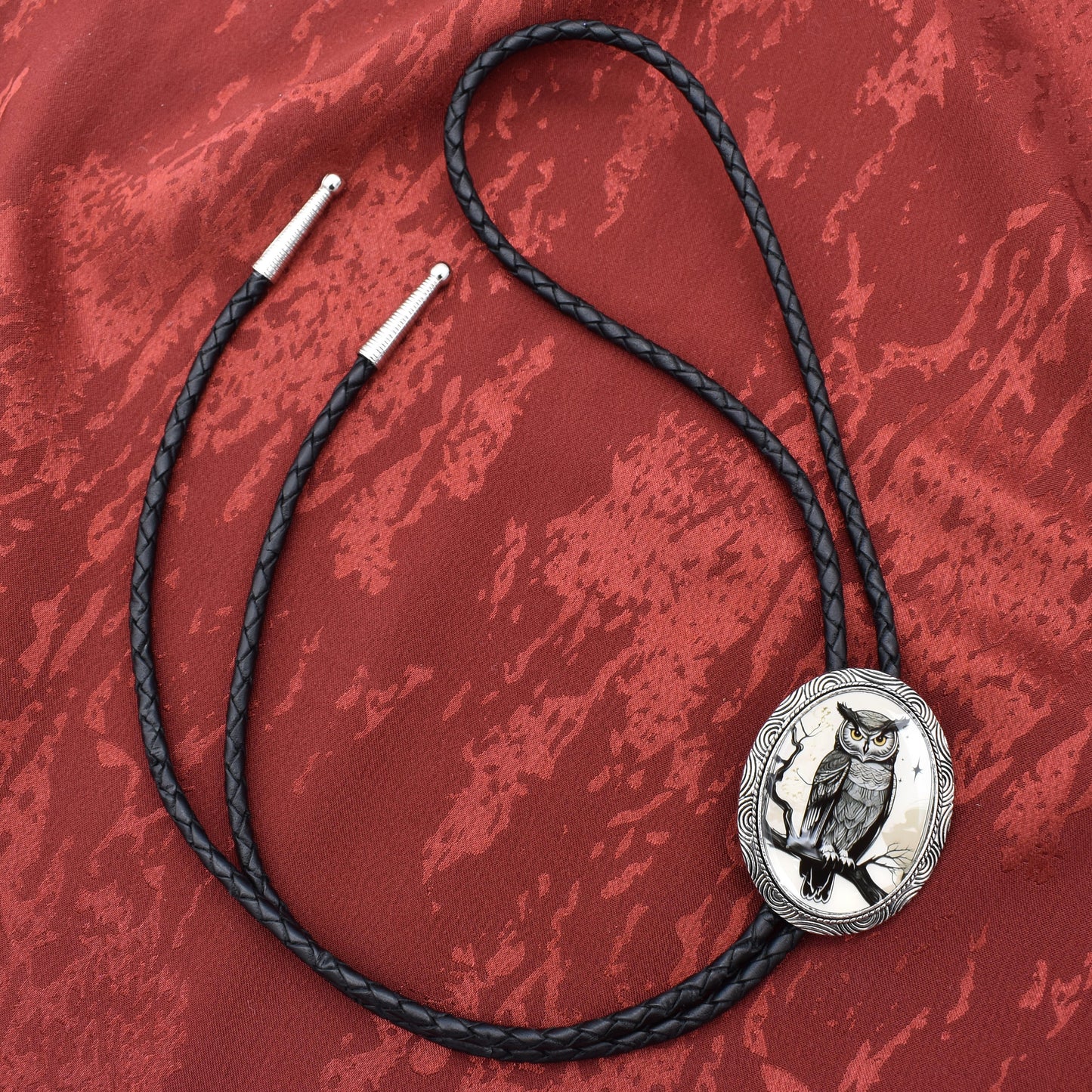 Owl Bolo Tie W/Personalized Cord Colors & Sizes