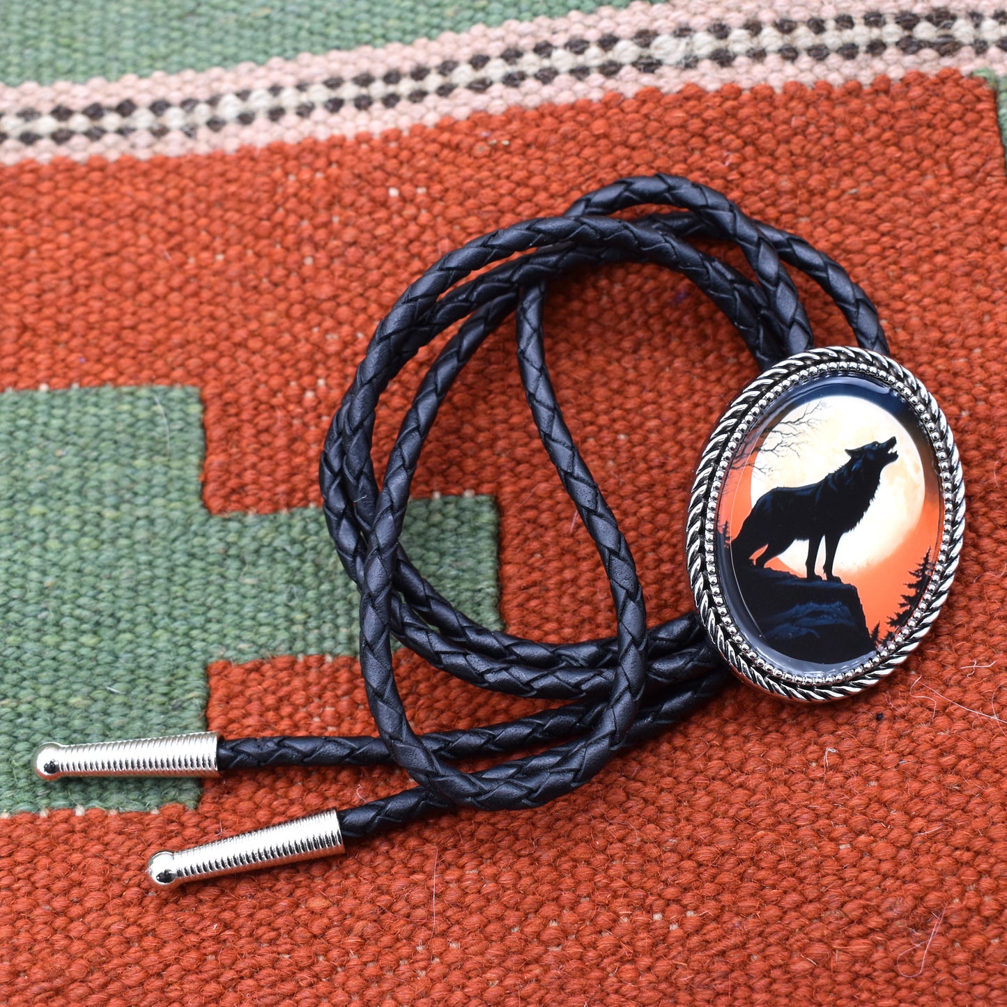 Howling Wolf Full Moon Silhouette Bolo Tie