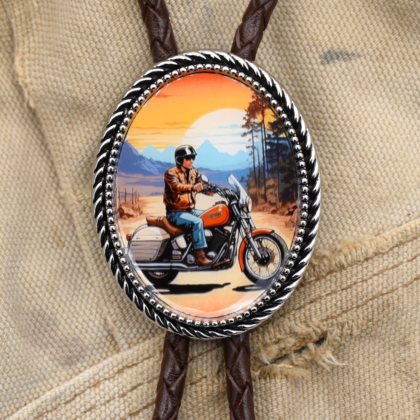 Men's Motorcycle Custom Cord Size Bolo Tie