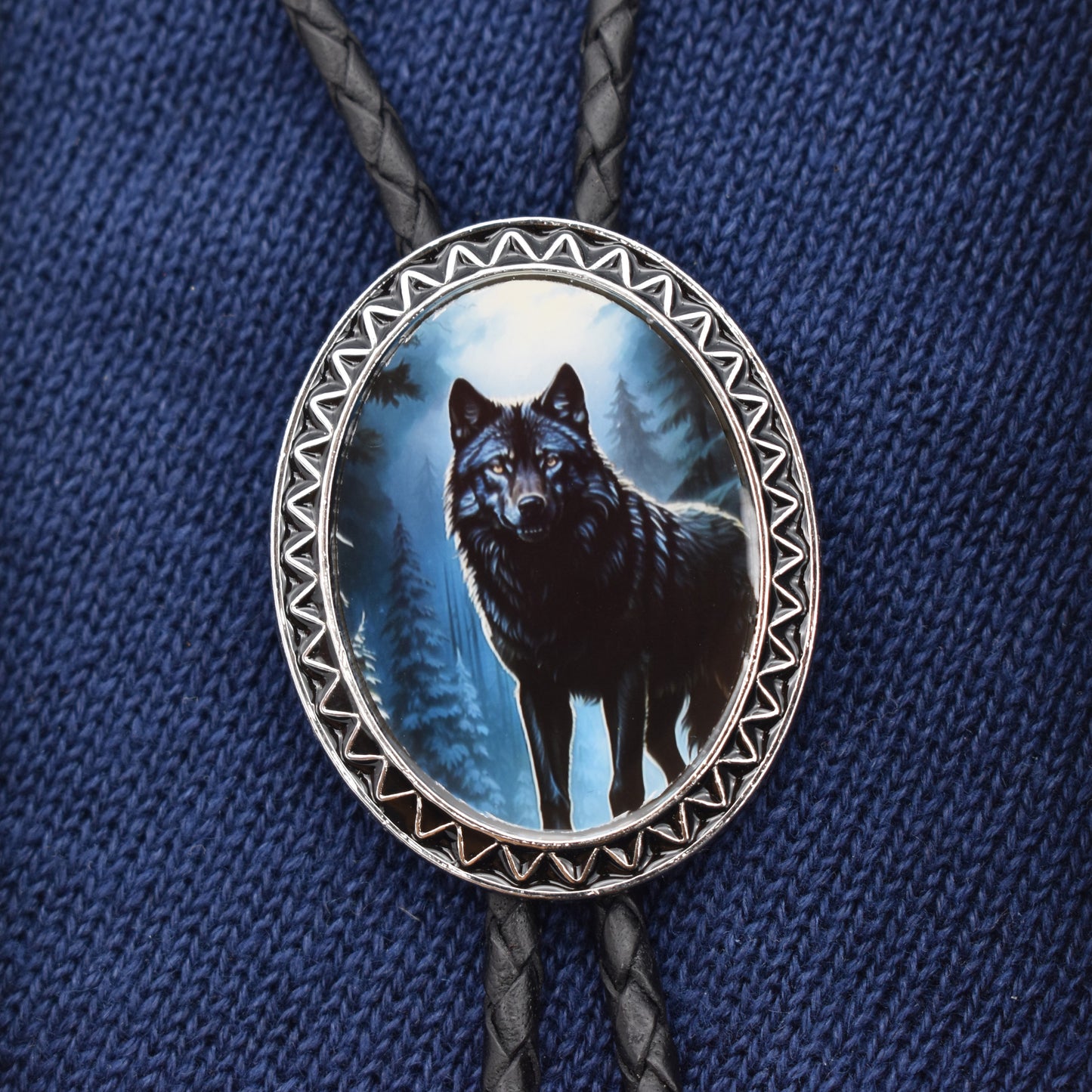 Black Wolf Personalized Cord Color Bolo Tie