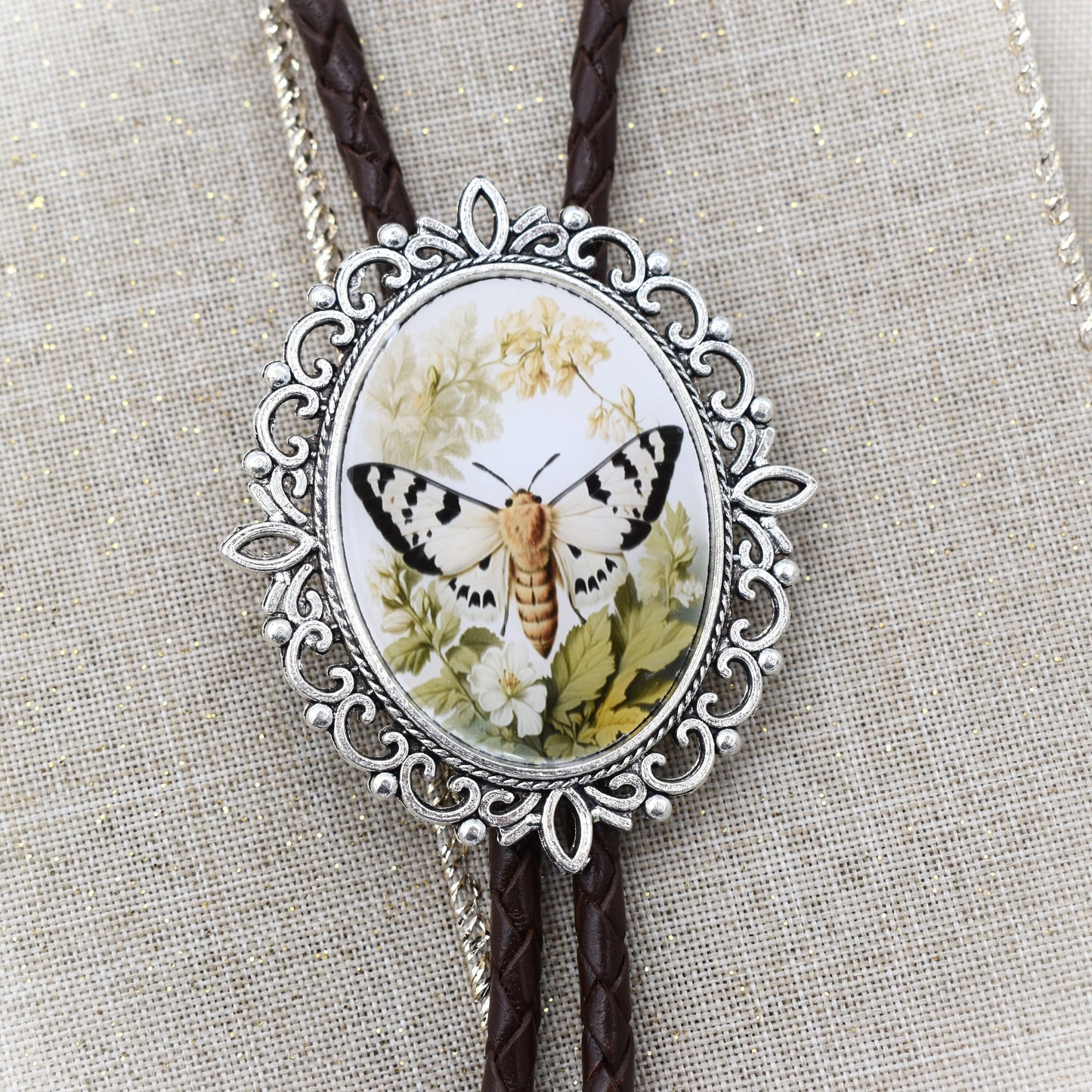 Moth Bohemian Floral Boho Bolo Tie