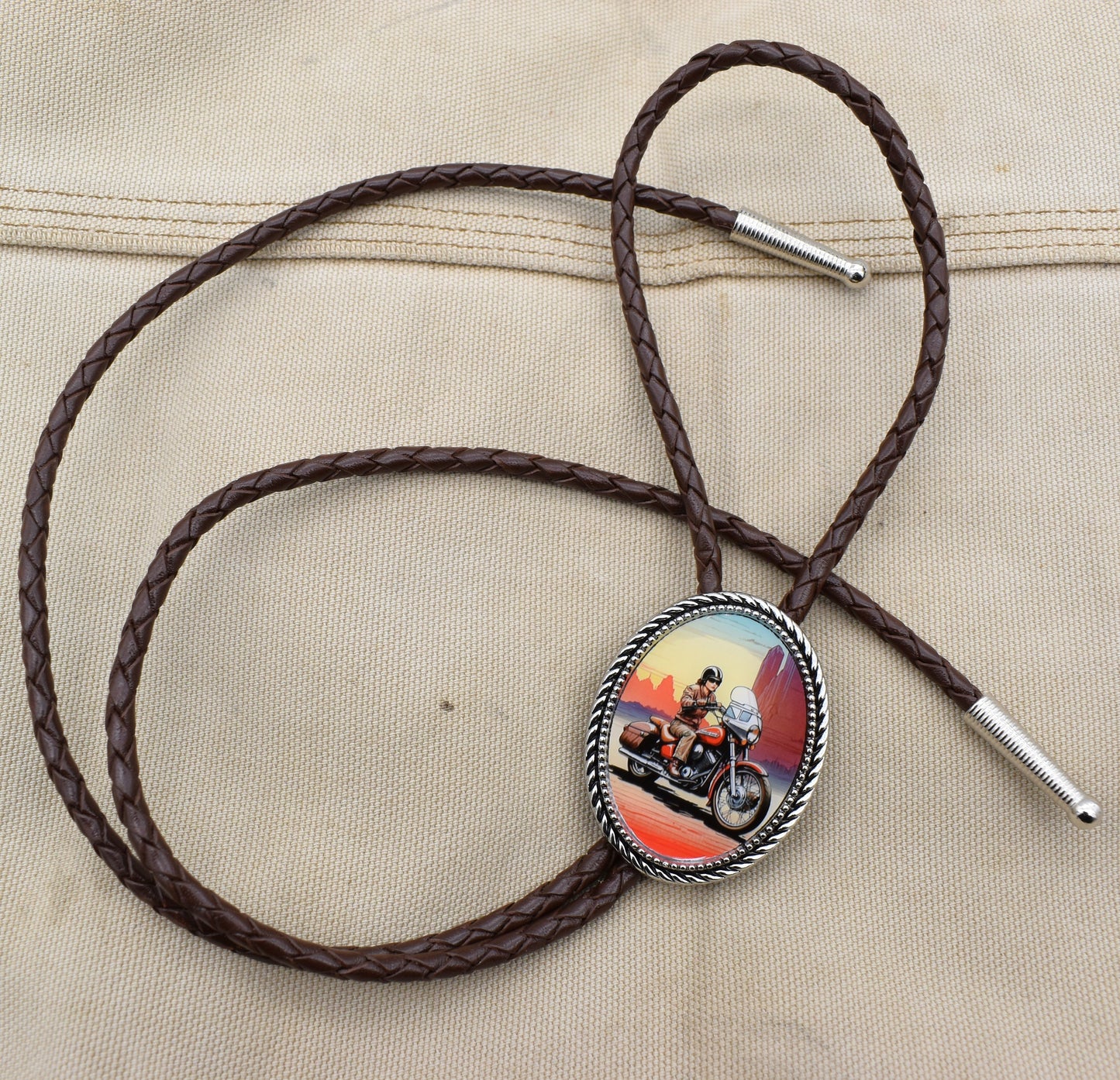 Women's Motorcycle Custom Cord Size Bolo Tie