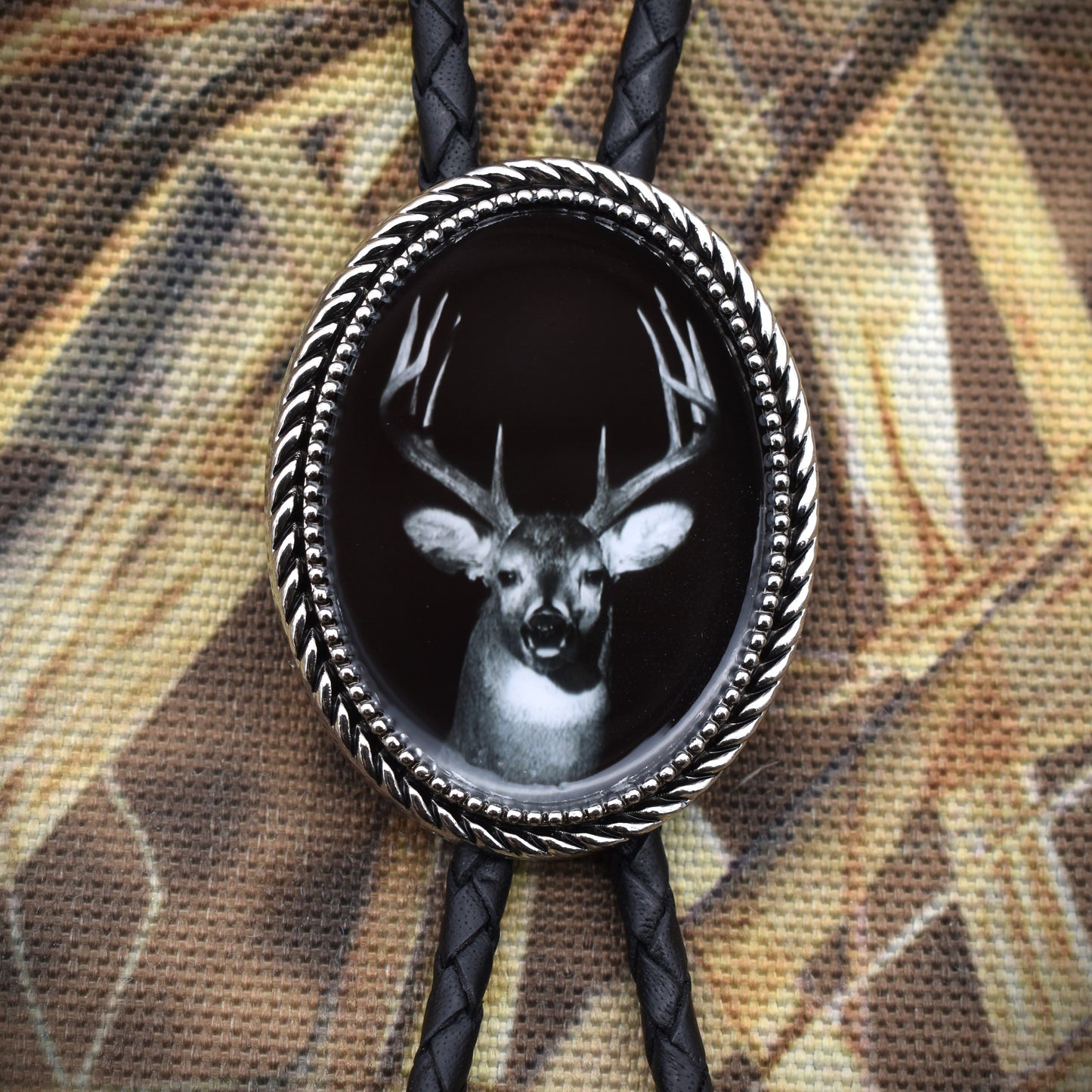 Deer Buck Black Tie Handsome Bolo Tie