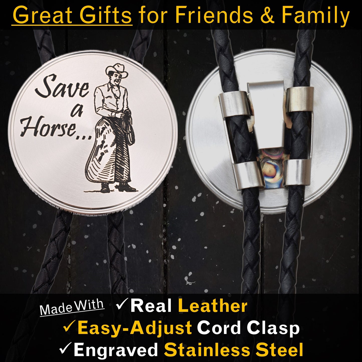 Save A Horse... Ride a Cowboy Bolo Tie Joke