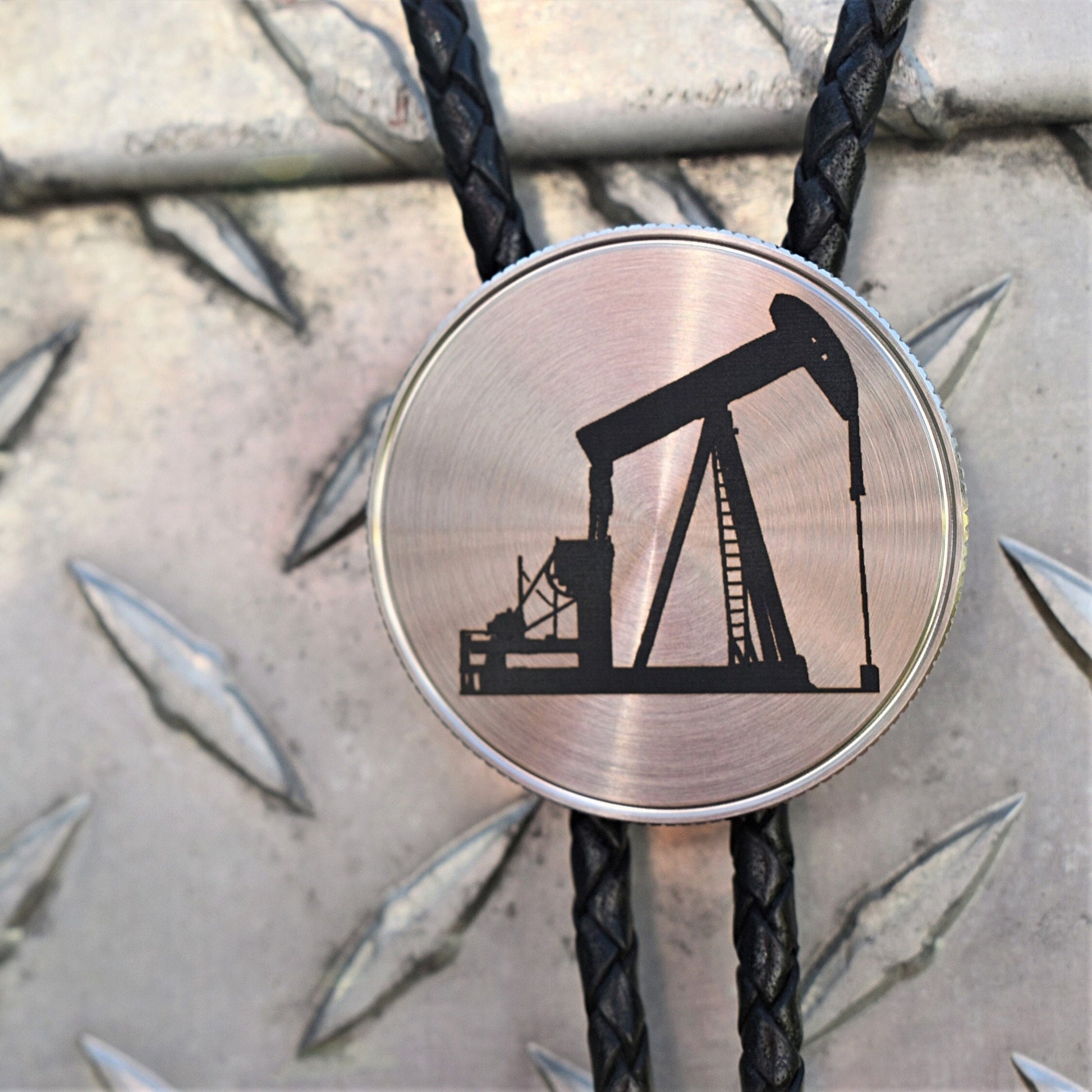 Bolo Tie,texas oil worker,oil exploration,oilfield well lease,natural gas broker,oil pumpjack bolo,pumpjack belt buckle,oil drill scaffold,midland texas oil,petroleum engineer,oil drill tower,formal wedding tie,Cowboy wedding tie