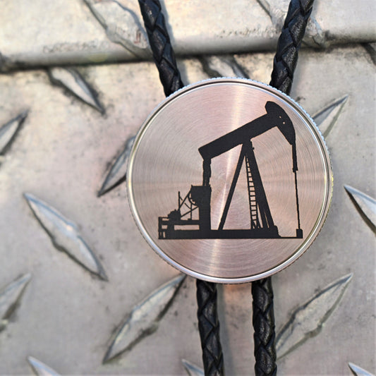 Bolo Tie,texas oil worker,oil exploration,oilfield well lease,natural gas broker,oil pumpjack bolo,pumpjack belt buckle,oil drill scaffold,midland texas oil,petroleum engineer,oil drill tower,formal wedding tie,Cowboy wedding tie
