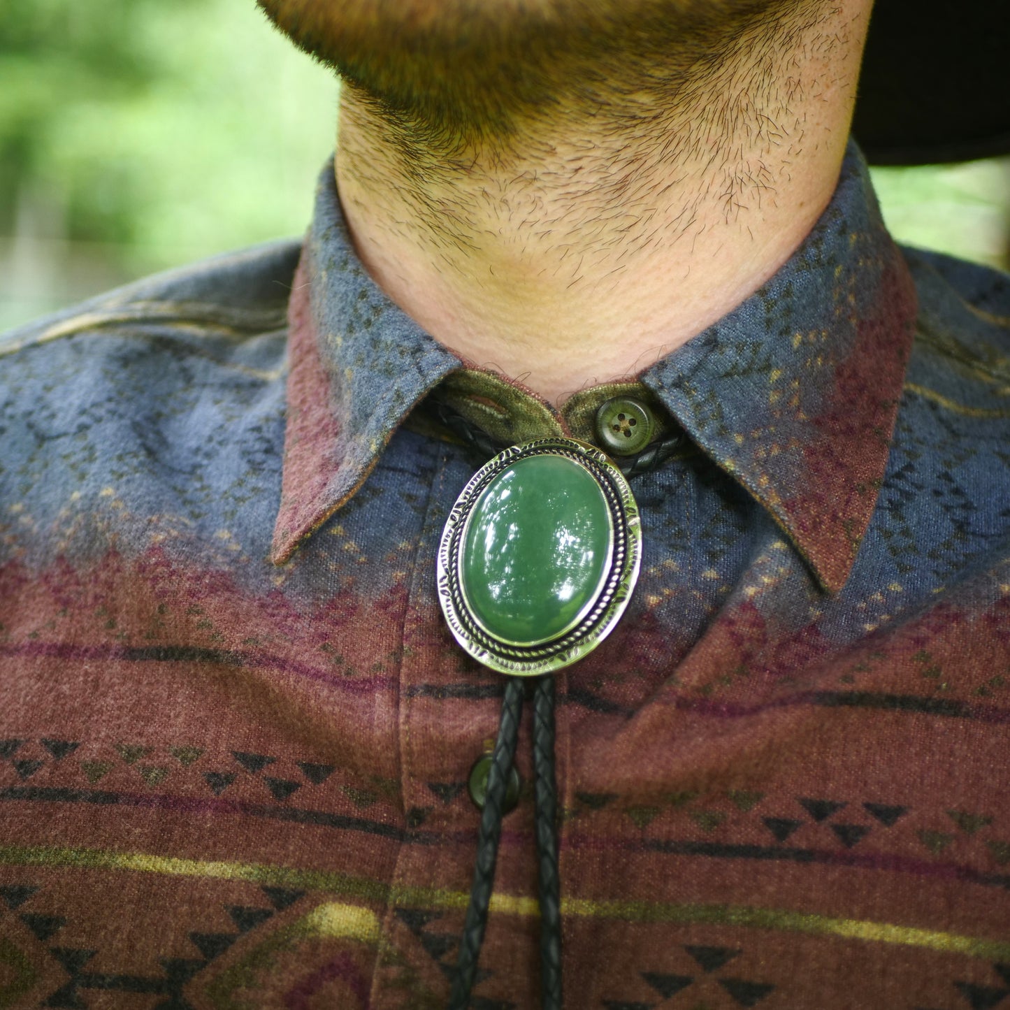 Green Aventurite Stone Bolo Tie