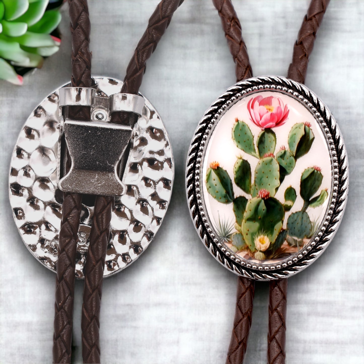 Women's Bolo Tie | Western Desert Rose Cactus Flower Country Girl Bola Tie Lariat Necklace