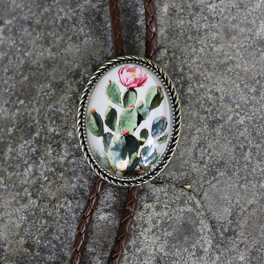 Prickly Pear Cactus Flower Bolo Tie