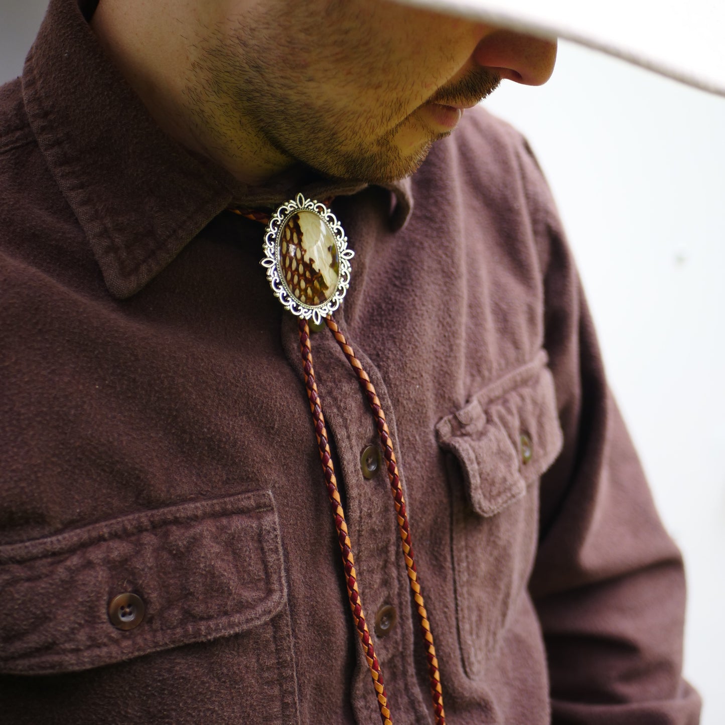 Snakeskin Bolo Tie | Brown & White Filigree