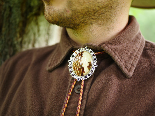 Snakeskin Bolo Tie | Brown & White Filigree