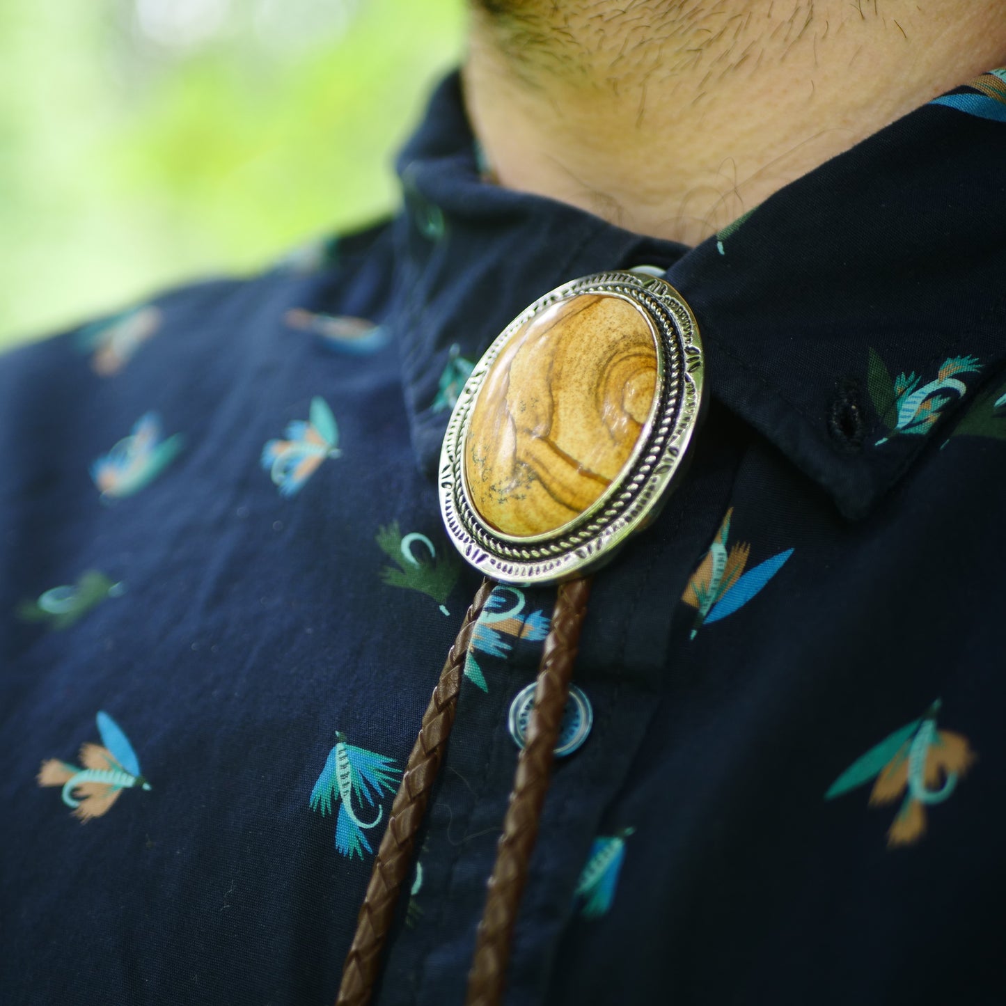 Picture jasper polished stone bolo tie