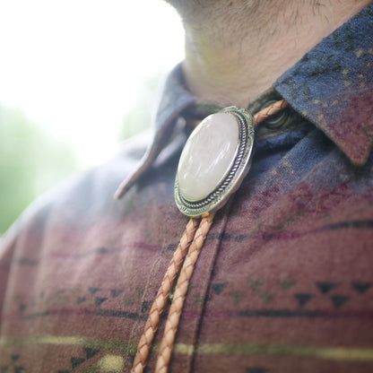 Rose Quartz Stone Bolo Tie