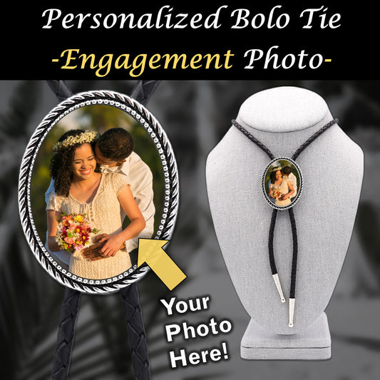 Engagement Photo Bolo Tie - Personalized Wedding Gift for Groom Fiancé | Men's Wedding Necktie