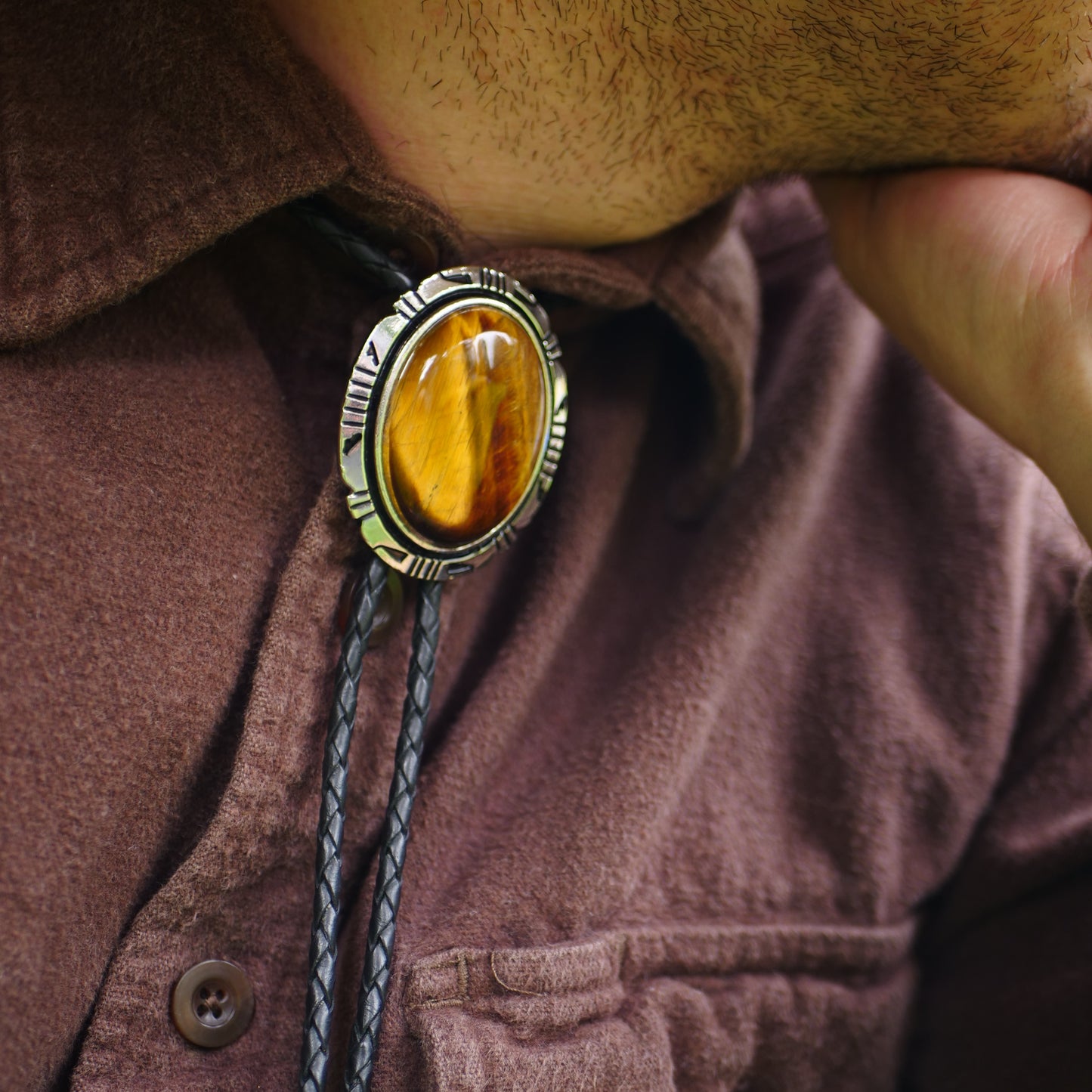 Tiger's Eye Stone Bolo Tie