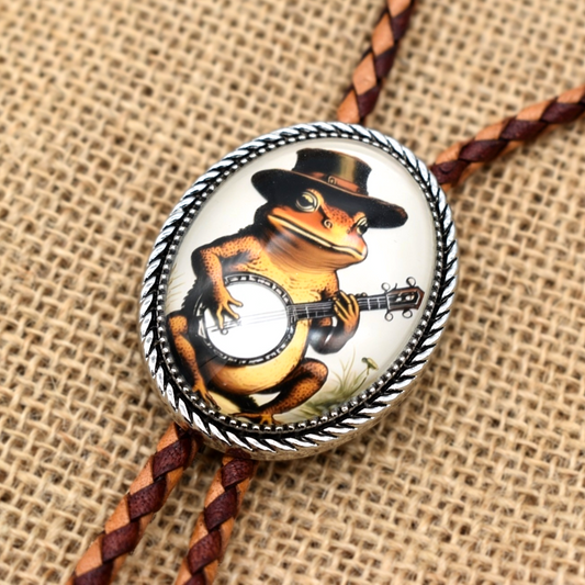 Country Toad Bolo Tie | Folk Art Bluegrass Western Bola Necktie for Men/Women | Choose Your Own Cord Color & Size