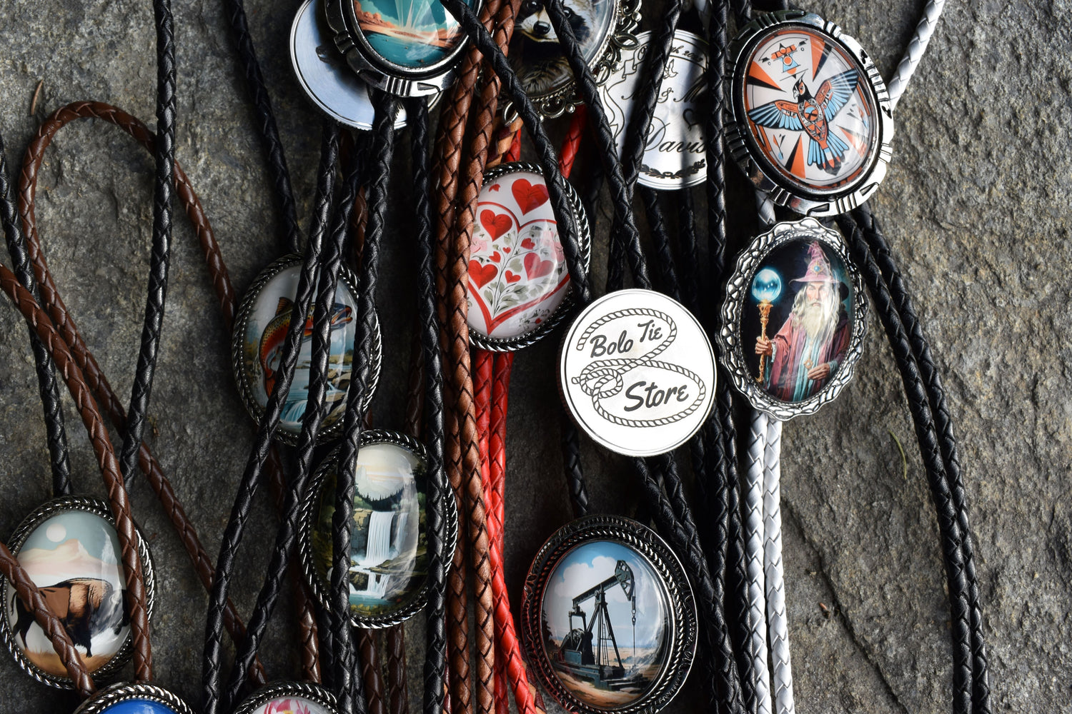 Colorful collection of bolo ties