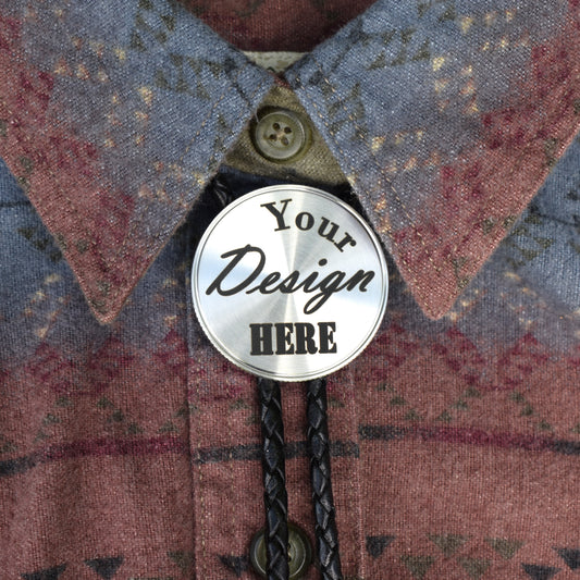 Custom Bolo Tie ~ Made to Order Engraved Stainless Steel & Leather Cord