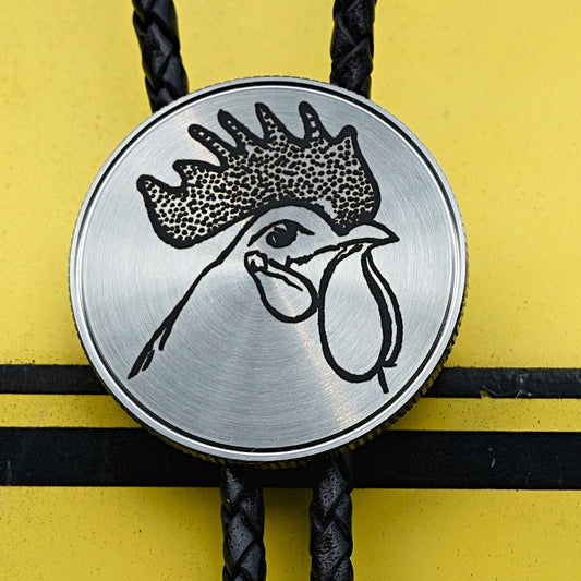 Bolo Tie,hat shirt mug,baby chick chicken,chicken farmer,chicken lady shirt,sticker pin brooch,pendant necklace,barred rock chicken,plymouth rock,Cowboy wedding tie,cowgirl bolo tie,bolo for women,rooster comb