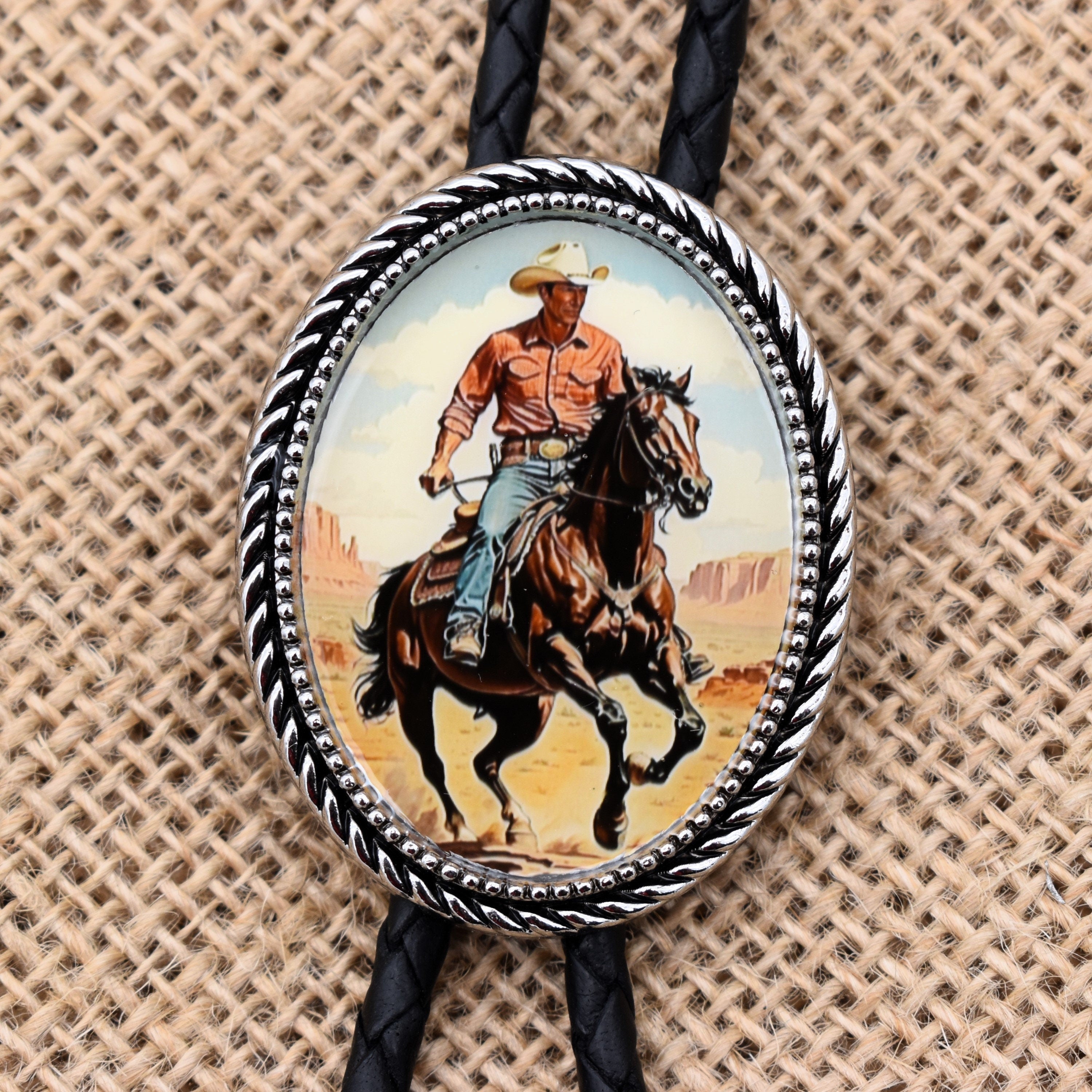 Bolo Tie // 40x30mm Tan and Ivory hotsell Horse Cameo // Equestrian // Western // Raw Brass Bezel Setting // Cowgirl // Stampede // Rodeo