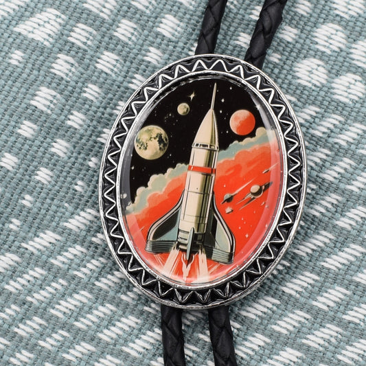 western wedding tie,handmade bolo tie,mens bolo tie man,womens ladies bolo,custom personalized,spaceman suit,outer space planet,satellite shuttle,rocket ship,galaxy universe,space age 60s,midcentury furniture,mars rover mission