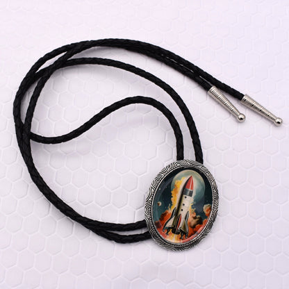 Rocket Ship Personalized Leather Cord Bolo Tie